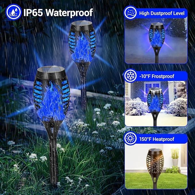 10 Pack Outdoor Solar Lights Blue Flickering Flame Solar Torch Lights | Realistic Flame Effect, IP65 Waterproof & Auto On/Off, Upgraded LED Torches for Outside Patio Yard Garden Pathway Decor