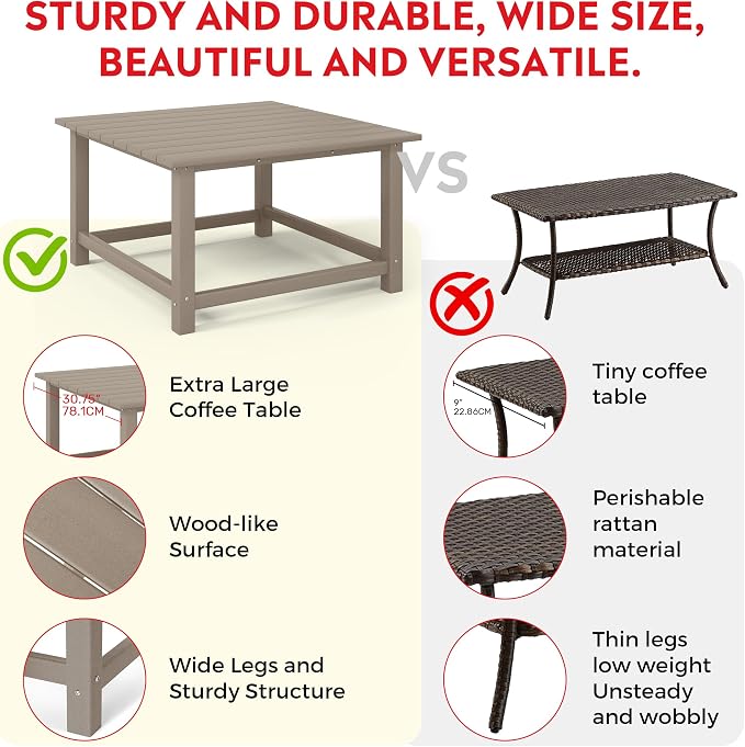 Costaelm Paradise Kids 5-Piece HDPE Outdoor Square Patio Dining Table and Chairs Set, Weathered Wood
