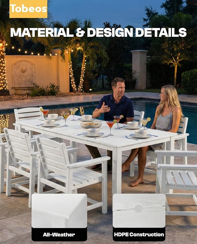 5-Piece Outdoor Dining Set, 10x10FT Cantilever Umbrella for 4,White | HDPE table, chairs included, aluminum frame, weather-resistant furniture, perfect for yard, lawn, garden, deck
