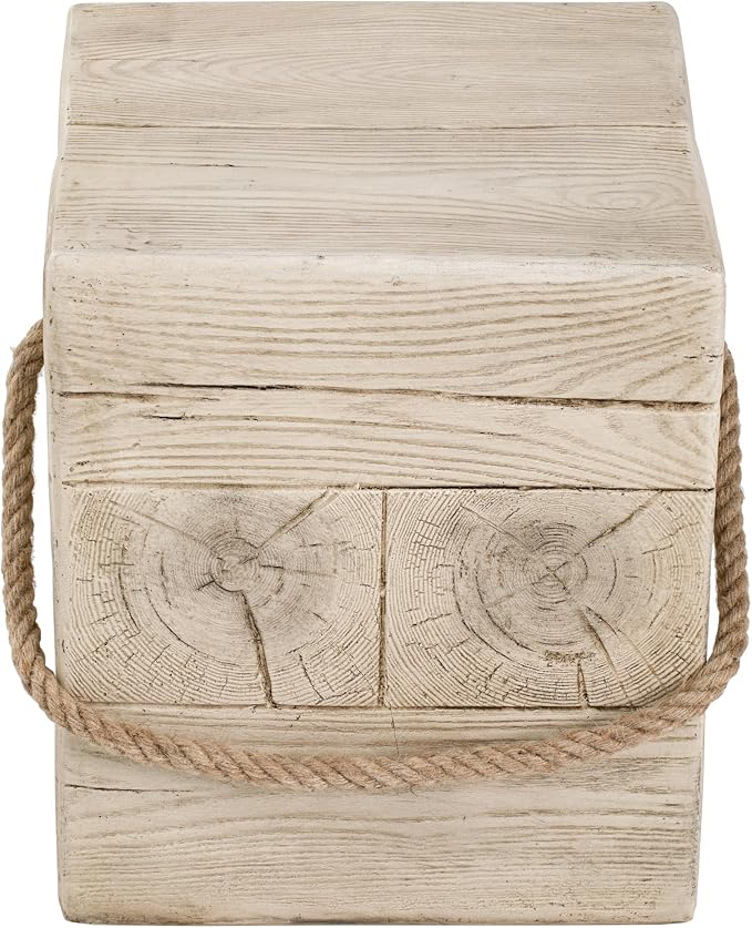 Outdoor Side Table Square Concrete Side Tables with Simulated Braided Rope,Distressed Wood Grain MGO Patio End Table for Living Room Garden Balcony,Fully Assembled