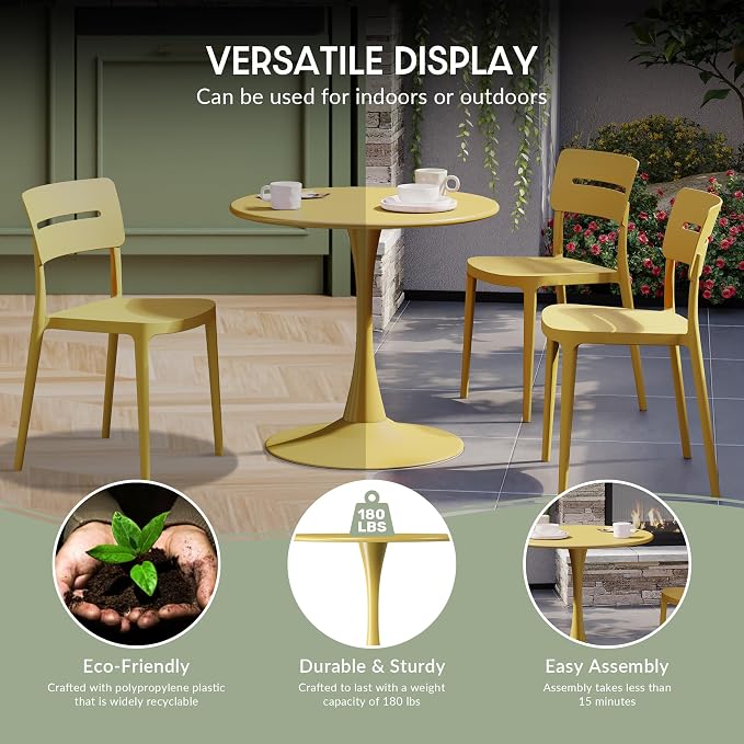 WestinTrends Playa 31.5" Round Outdoor Indoor Metal Cocktail Dining Table, Yellow