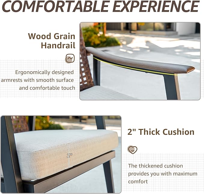 NATURAL EXPRESSIONS 7 Piece Patio Dining Set for 6 Outdoor Furniture Set,6 Pcs Outdoor Rattan Wicker Swivel Chairs with Woodgrain Armrest, 65" Large Dining Table with 1.65'' Umbrella Hole for Garden