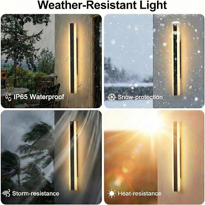 Modern Linear Outdoor Wall Lights, 47" LED Exterior Wall Sconce for Porch & Garage, IP65 Waterproof Architectural Facade Lighting, 3CCT Dimmable Matte Black Fixture for Front Door Entryway