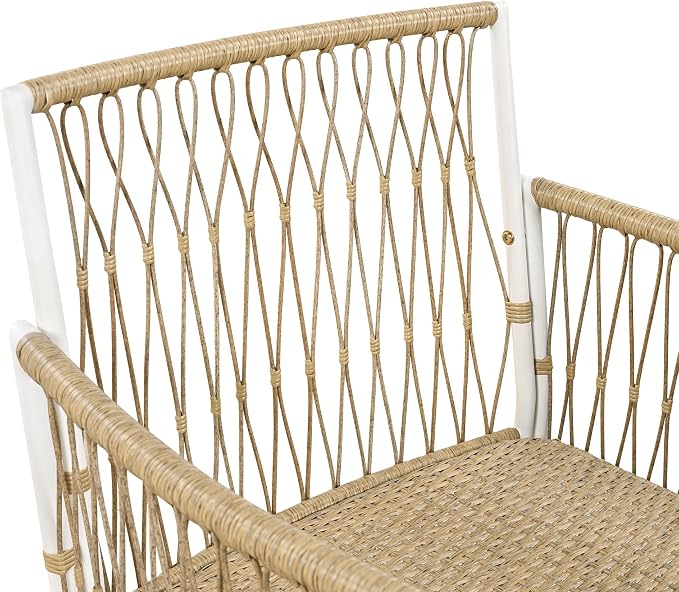 7-Piece Outdoor Patio Dining Set, All-Weather Acacia Wood 67''L Rectangular Dining Table with 6 Rattan Arm Chairs for Backyard, Garden, Poolside (Natural+R3)