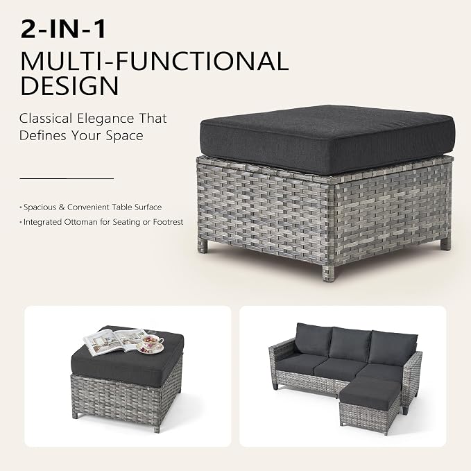 CAODOC 7 Pieces Outdoor Furniture,Patio Furniture with 42" Fire Pit Table,Wicker Conversation Set for Balcony,Deck,Pool and Backyard(Black)