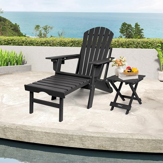 FUNBERRY Outdoor Folding Adirondack Side Table, Patio End Table | No Assembly, Portable, HDPE All Weather, No Rot, No Rust, No Crack, Save Space, Easy-Clean for Indoor or Outdoor