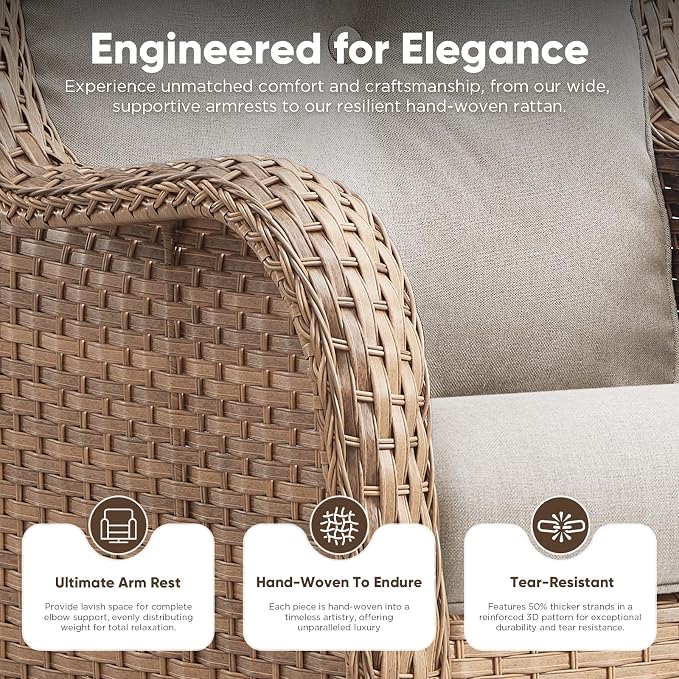 Belord Outdoor Swivel Chairs Set of 2,Patio Wicker Rocker Chairs with Ottomans, All Weather Patio Conversation Furniture Set, Ideal for Porch Balcony Deck Yard, Yellow Wicker/Beige