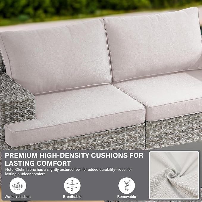 Modular Outdoor Couch Wicker Patio Sofa - High Backrest Wicker Sofa with Removable 4” Cushions All-Weather 3 Seater Seating Patio Couch for Deck Proch Balcony Backyard
