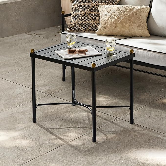 mopio Odelia Outdoor Coffee Table, Small Metal Patio Side, End Table, Conversation Piece, for Outside Lounging at Lawn, Front Porch, Balcony, Apartments, Yard, Bistro