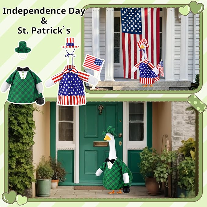 Booson 10 Pack Holiday Porch Goose Outfits 23 Inch | Christmas Valentine St. Patrick 4th of July Halloween Football Back to School All Seasons Theme for Lawn Patio Yard Decor