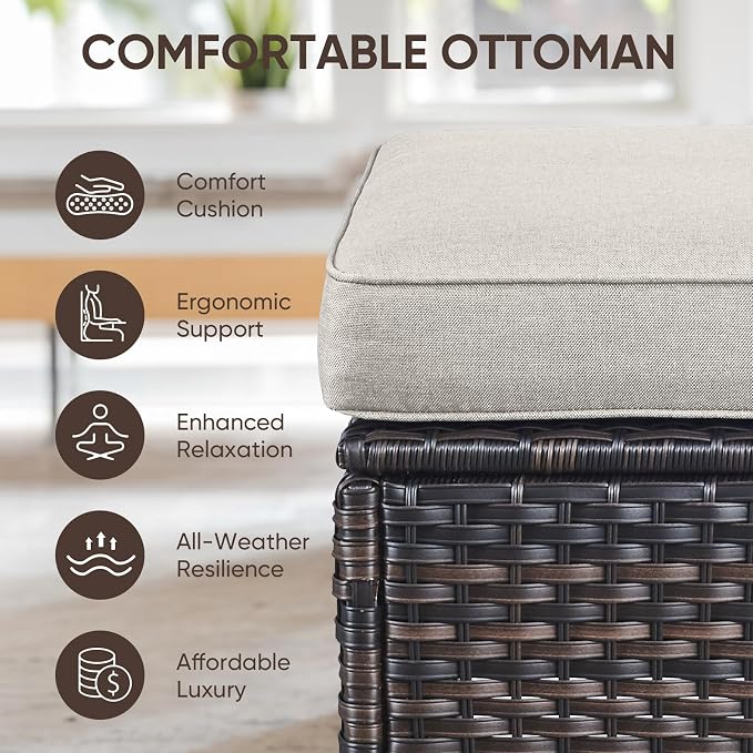 Swivel Patio Chairs sofa Set of 8 with 6" Thick Cushion - Wicker Outdoor Swivel Rocker Patio Chair ,Sofa/Glass coffee table, High Back Comfortable Outdoor Glider Chairs - Brown Wicker | Beige Cushions
