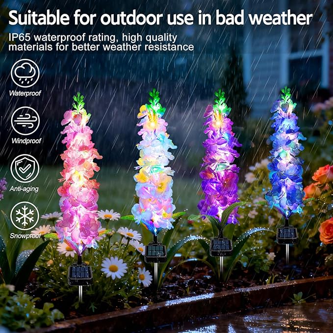 MRHEPHAESTUS Solar Garden Lights, Delphinium Flowers 2 Pack 40 LEDs, Waterproof Outdoor Lights Two Lighting Modes for Wedding Party Garden Yard Patio Lawn Decor and Gift for Mother