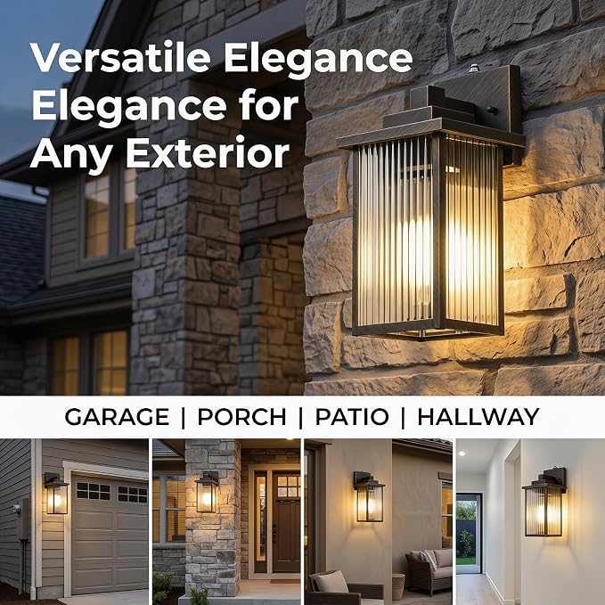 2-Pack 13-Inch Dusk to Dawn Outdoor Light, Black Brush Gold Metal | Auto On at Dusk, Off at Dawn. Textured Glass Softens Glare. Waterproof Rust-Resistant Metal. Pre-Assembled DIY Install