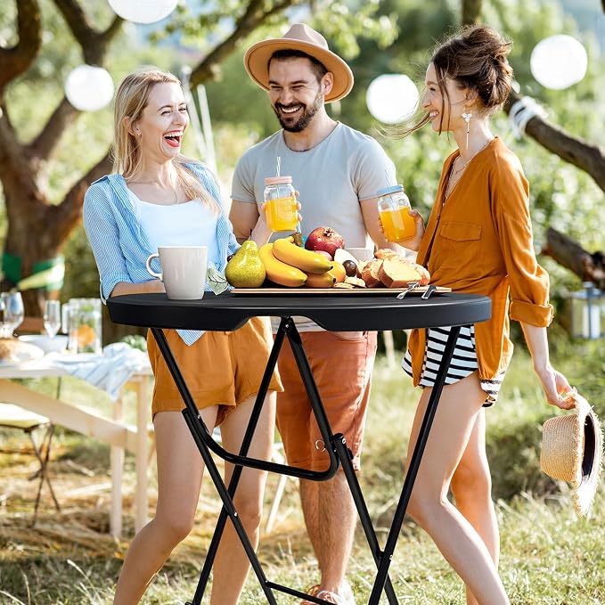 32in Cocktail Table, Plastic Folding Round High Top Indoor Outdoor Use, Foldable Bar Height Table for Parties and Commercial Events (Black)