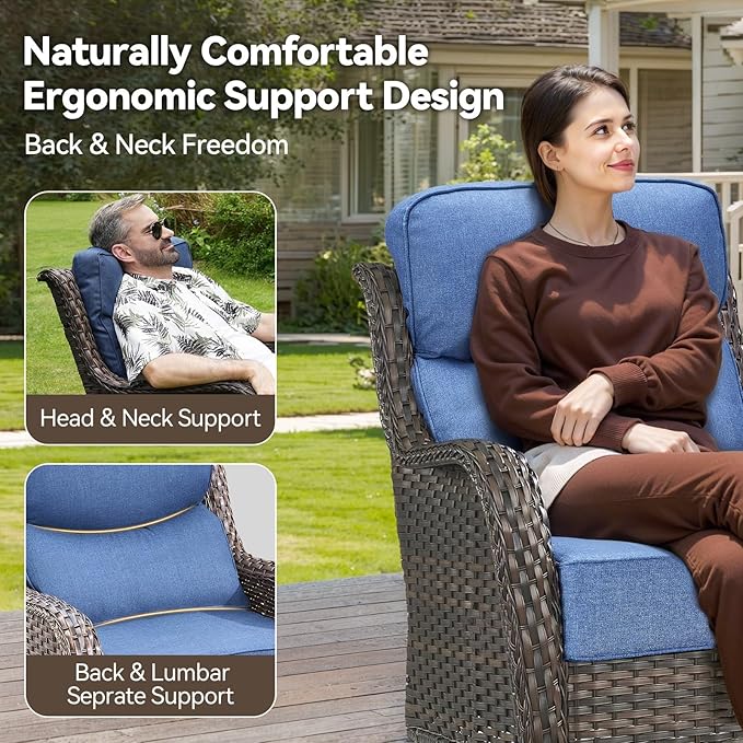 HUMMUH Outdoor Wicker Swivel Rocker Chairs, Set of 2, High Back | 6 in 28D foam cushions, 360° swivel and glide motion, PE wicker, metal frame, 350 lb capacity per chair