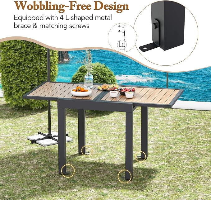 Tangkula 31.5"-63" Extendable Patio Dining Table, Aluminum Outdoor Dining Table for 4-6 People, L-Shaped Brace Included for Fixation, Space-Saving Expandable Table for Garden, Porch, Yard, Poolside