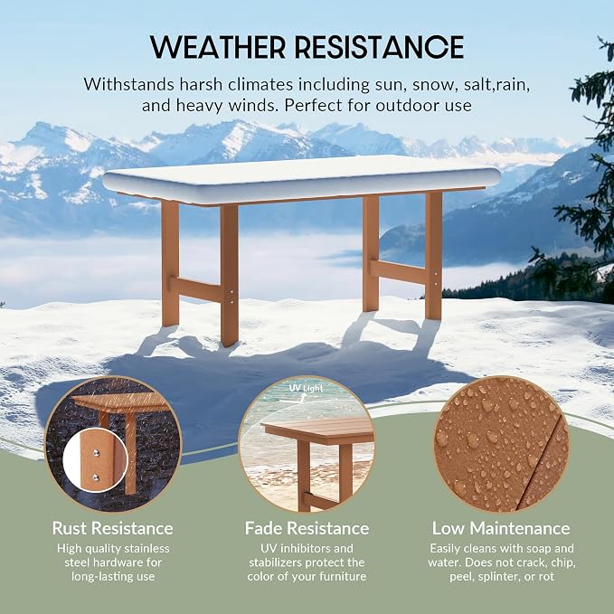 WestinTrends Ashore Outdoor Modern HDPE 66" Wide Rectangle Patio Dining Table for 6, Teak