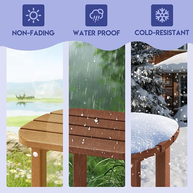 LZRS Patio End Table, Heavy Duty HDPE Outdoor Coffee Table with Wood Texture, Weatherproof Composite Table for Adirondack Chairs, Deck, Pool, Indoor/Outdoor, No Peeling Cracking(Brown)