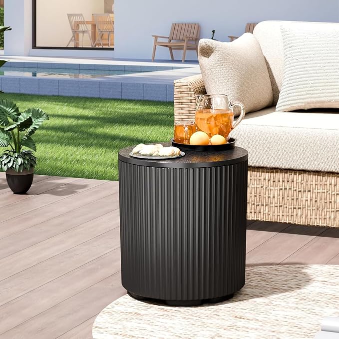 Patio Table and Ice Chest Storage, Portable Outdoor Bucket Cooler, 16.65in Outdoor Cooler Side Table - 2 in 1, Ice Chest Side for Parties Picnics Beach, Black