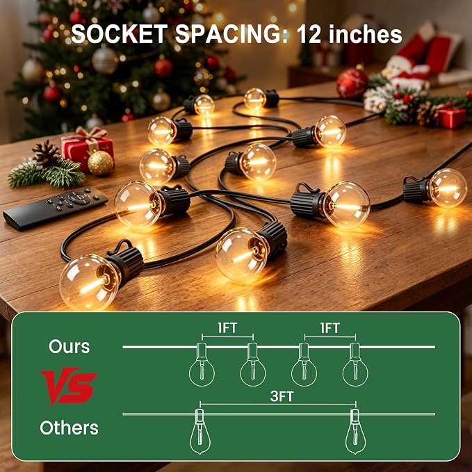Outdoor String Lights with Remote 75FT Waterproof Outside Lighting for Yard | 1FT Bulbs Apart,75 Feet Dimmable Connectable Patio Lights with Remote,Timer, 3 Modes for Backyard, Bistro,Garden,Balcony,Deck
