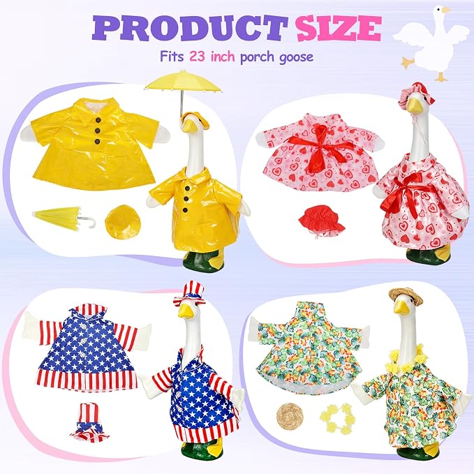 12 Pack Holiday Porch Goose Outfits forThanksgiving,Halloween,Christmas,Cowboy,4th of July,Valentine,St. Patrick's Day,Easter,Rainy Weather,All Seasons for Patio Yard Lawn Decor,Fits 23 Inch(No Goose)