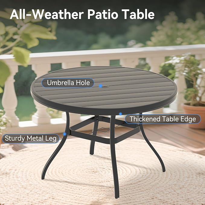 LUMISOL 5-Piece Outdoor Patio Dining Set, 4 Stackable Metal Dining Chairs and 40.6" Round Metal Dining Table, Outdoor Table and Chairs for Lawn Garden Backyard, Black