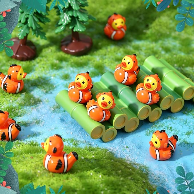 30 Pcs Clownfish Ducks, Mini Clownfish Resin Ducks Bulk | Fun Printed Toy Figures for Birthday Party Favors, Themed Decor, Kids Gift Collection (Clownfish)