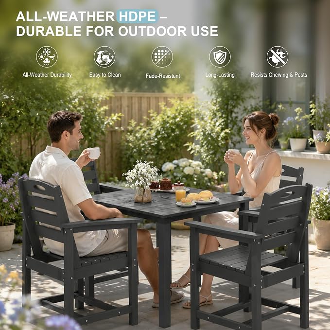 Domi HDPE Outdoor Dining Set, All-Weather Outdoor Dining Table Set of 3 with 2" Umbrella Hole, Outdoor Patio Dining Set for Garden, Poolside, Backyard, Deck, Grey