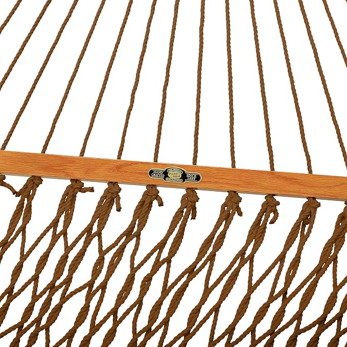 Original Pawleys Island Single Antique Brown DuraCord Rope Hammock – 12 ft. x 50 in., 1-Person, 450 lb Capacity, Oak Spreader Bar, Zinc-Plated Hardware, Handcrafted in the USA