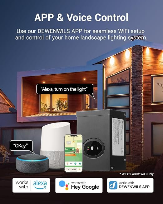 DEWENWILS 200W Smart Low Voltage Landscape Transformer, Waterproof, Schedule and Timer, Compatible with Alexa and Google Home, 120V AC to 12V AC for LED Landscape Lights, Outdoor Lighting, ETL Listed