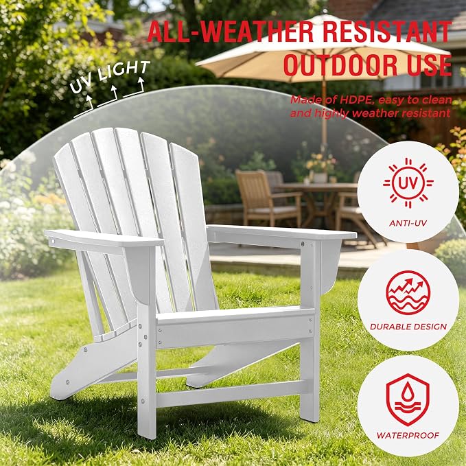 Costaelm Patio Conversation Set, Patio Chairs Set of 5 Balcony Firepit Furniture Outdoor Adirondack Square Table and Chair Backyard Furniture Set for Lawn Porch Pool Garden, White