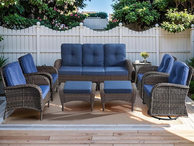 HUMMUH 8-Piece Outdoor Patio Furniture PE Wicker Patio Conversation Set,High Back Patio Couch with Ottomans Outdoor Chairs for Backyard,Porch,Deck