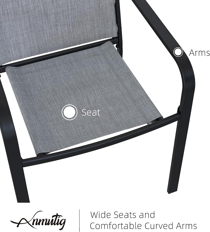 Anmutig 7-Piece Outdoor Dining Set, 48'' Round Table with 6 Stackable Chairs All Weather Furniture Set - Grey