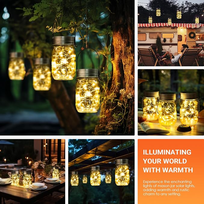 GIGALUMI Solar Mason Jar Lights, 8 Pack 30 Led String Fairy Lights | Garden Lights Outdoor Waterproof Hanging Solar Lanterns for Outdoor, Garden, Patio, Lawn, Balcony Decoration