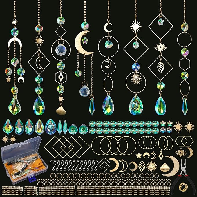 Sun Catcher Kits for Adults, 228pcs DIY Suncatcher Making Supplies | Arts and Crafts for Girls Women Hanging Ornaments for Indoor Windows Prism with Crystal Balls Gift for Birthday Mother's Day