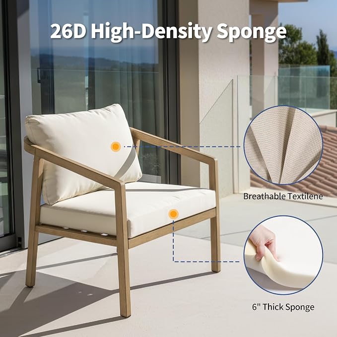 Patio Sofa Chairs Set of 2, Never-Rust Aluminum Outdoor Club Chairs with Washable Thick Cushions, All-Weather Modern Armchair Set for Porch, Deck, Garden, Backyard (Brown+Beige)