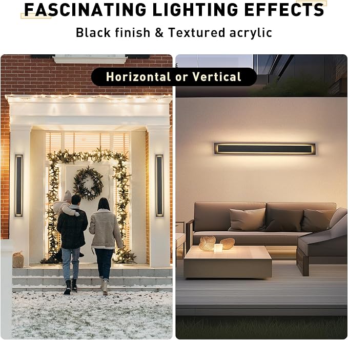 24 in Long Outdoor Wall Lights Modern Exterior Wall Light,36 W | Black Outside Light Fixtures For House,Patio,Front Porch, Included LED 3000K Warm White Light Bead,Waterproof, ,2 Pack
