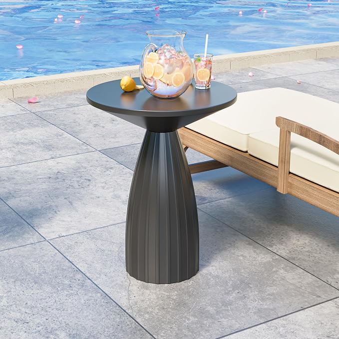 Round Metal Outdoor Patio Side Table Set of 2, Steel Outdoor Accent Table, Black Small End Table, PatioFurniture, for Garden, Pool, Yard, Balcony, Living Room, Deck, Weather Resistant