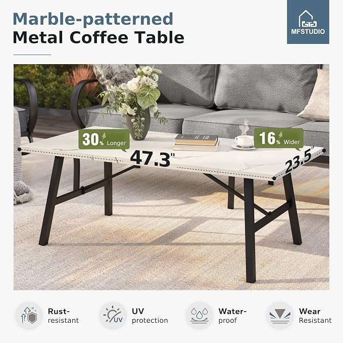 MFSTUDIO 6 Pieces Metal Patio Furniture Sets, 2 Swivel Chair, 1 Deep Seating 3-Seat Sofa, 2 Ottoman & 1 Marbling Coffee Table, All Weather 7 Seats Outdoor Conversation Set for Garden Backyard, Grey