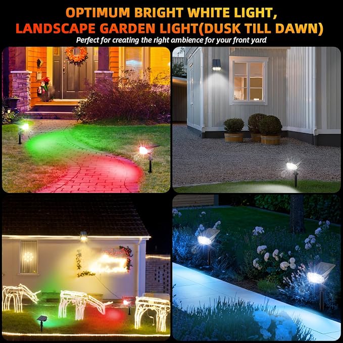 LEREKAM Color Solar Lights Outdoor Waterproof Spotlights with 9 Light Modes, Color Changing Solar Outdoor Lights for Decorate Festivals, Colored Solar Spot Lights Auto On/Off, RGBW 6 Pack