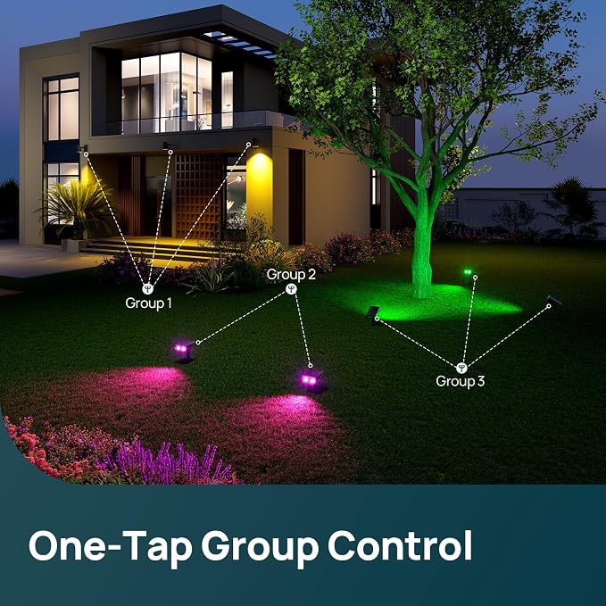 Linkind Smart Solar Spot Lights Outdoor SL5C, IP67 Solar Lights Outdoor | Cool/Warm White/Color Changing Spotlight, APP/Voice Control,Landscape Lighting for Yard, Garden, Pathway(8 Pack)