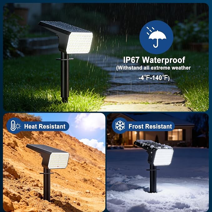 LANSOW Solar Spot Lights Outdoor Waterproof IP67, (2 Pack/90 LED/4 Modes) Solar Landscape Spotlights, 2-in-1 Solar Powered Flood Lights for Yard Garden Pathway Outside Tree, Auto ON/Off(Cool White)