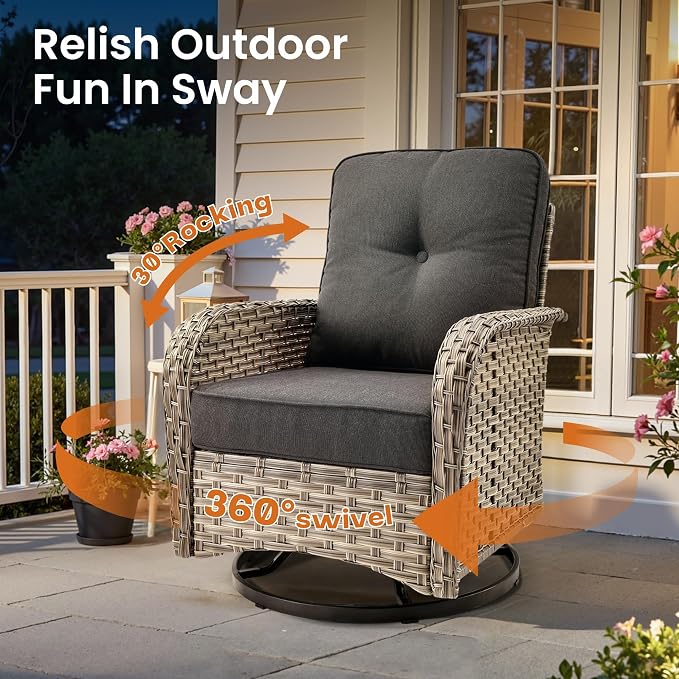 ovios 8 Piece Patio Sectional Furniture with Swivel Rocking Chairs, Rattan Wicker Coversation Couch Set, Outdoor Sofa Set for Outside Porch Balcony Backyard Pool, Black