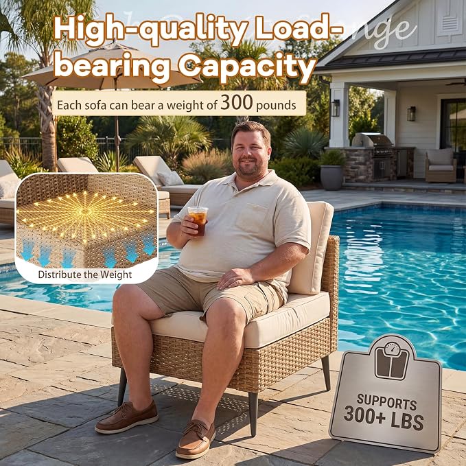 7-Piece Patio Furniture Set,Outdoor Wicker Patio Conversation Set | Waterproof Cushion, For Garden, Balcony, Porch & Courtyard, Modular Conversation Set Sectional Sofa, Coffee Table