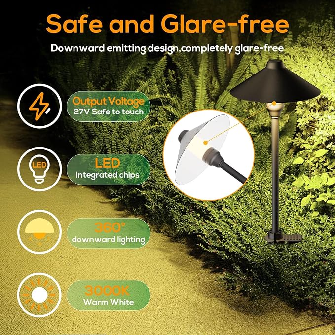 Low Voltage Pathway Lights with Timer, Plug in Landscape Path Light | 4H/6H/8H Timing, 3000K LED Landscape Lighting IP65 Waterproof ETL Listed, Set of 4 Lights Total 12W, Non-Hardwired