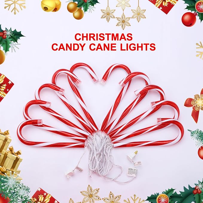 10 Pack Candy Cane Pathway Lights, Light Up Outdoor Christmas Decoration | 10 In Tall, Waterproof, UL Listed, 11ft Total Length, for Driveway, Walkway, Garden, Yard, Indoor & Outdoor Christmas Decor