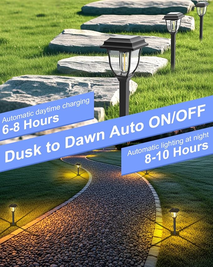Solar Pathway Lights 12 Pack Mini Outdoor 3000K Bright Auto On/Off Solar Garden Lights Long Lasting Solar Powered Landscape Light for Path Yard Walkway Lawn Driveway Decor Lighting - Warm White