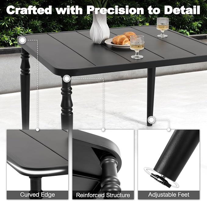 NUU GARDEN 5 Piece Patio Dining Set for 4, Swivel Chairs, Black | Square dining table with umbrella hole and 4 Textilene swivel chairs featuring ergonomic high backs and durable steel frames.