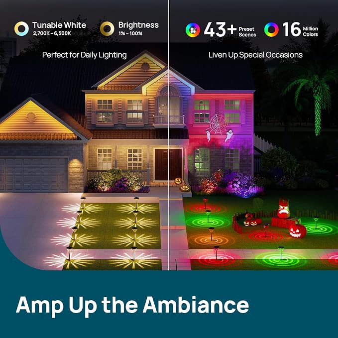 Linkind Smart Solar Pathway Lights SP6,Pattern Switch Solar Lights Outdoor | USB&Solar Charging, Cool/Warm White/Color Changing Landscape Lighting for Yard,Garden,Patio, 1 Pack