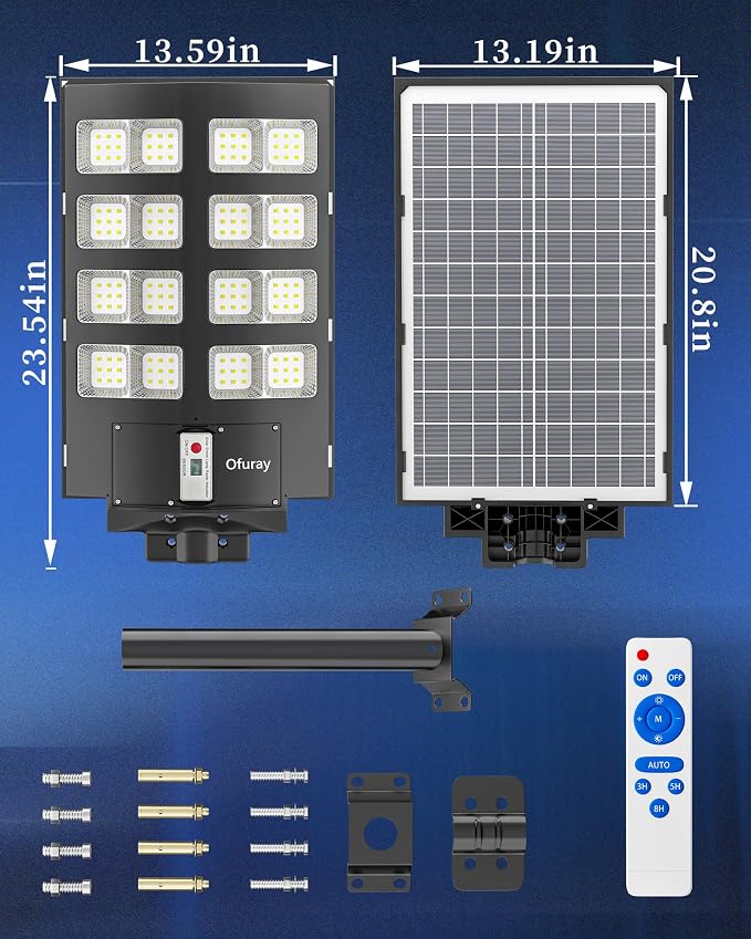 Solar Street Lights Outdoor, Of-2600W Commercial Parking Lot Light | Solar Flood Light, LED Area Light with Motion Sensor, Dusk to Dawn, Remote Control for Security Lighting in Streets, Barns